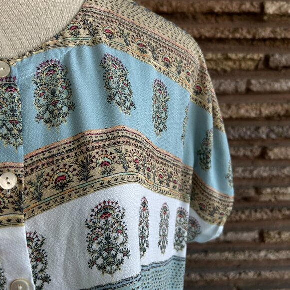J. Jill Casual Short Sleeve Boho Patterned Stripe Tunic Length Blouse Size XL P - Picture 4 of 8